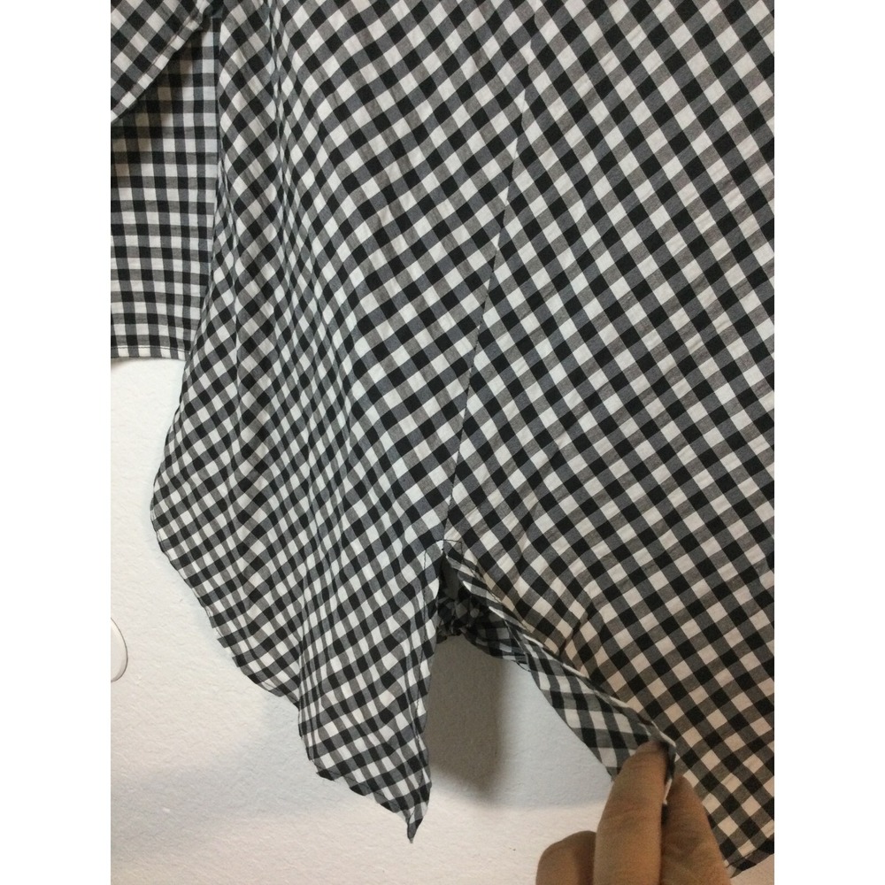 Tie-Front Top 3/4 Sleeve Black White Checkered Blouse‎ Size  L - Picture 5 of 5